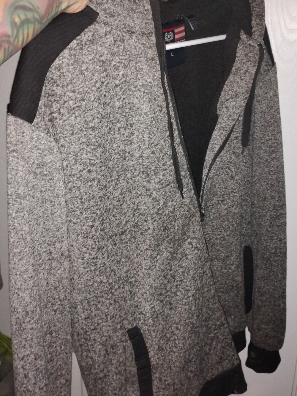 Phat Farm Gray Marled Zip-Up Hoodie with Dark Trim
